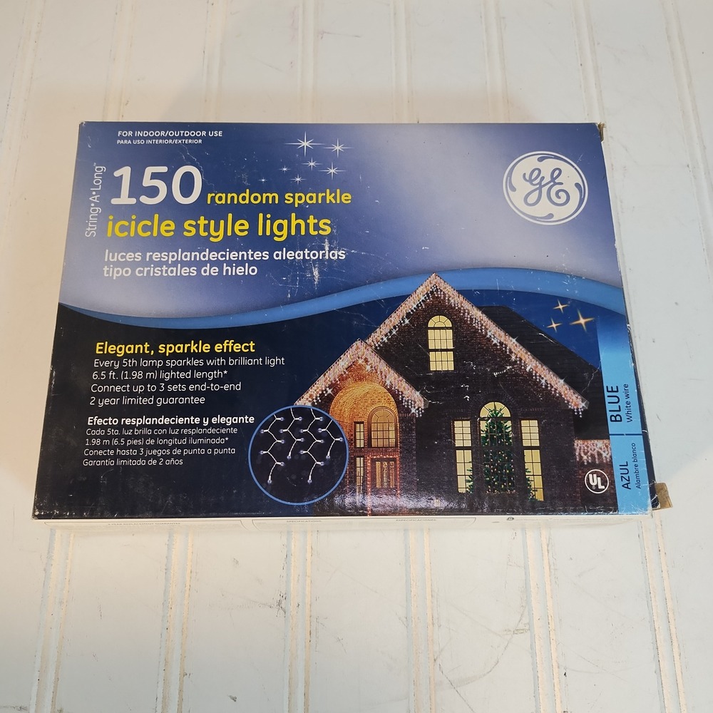 GE Random Sparkle Icicle String Lights Set 150 Bulbs White Wire NEW Christmas